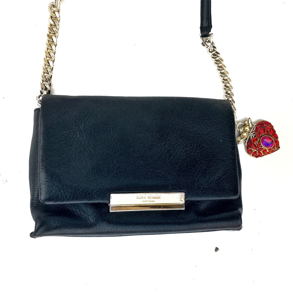 Kate Spade Black Leather Crossbody | Sacred Heart Charm | Reworked Designer Bag